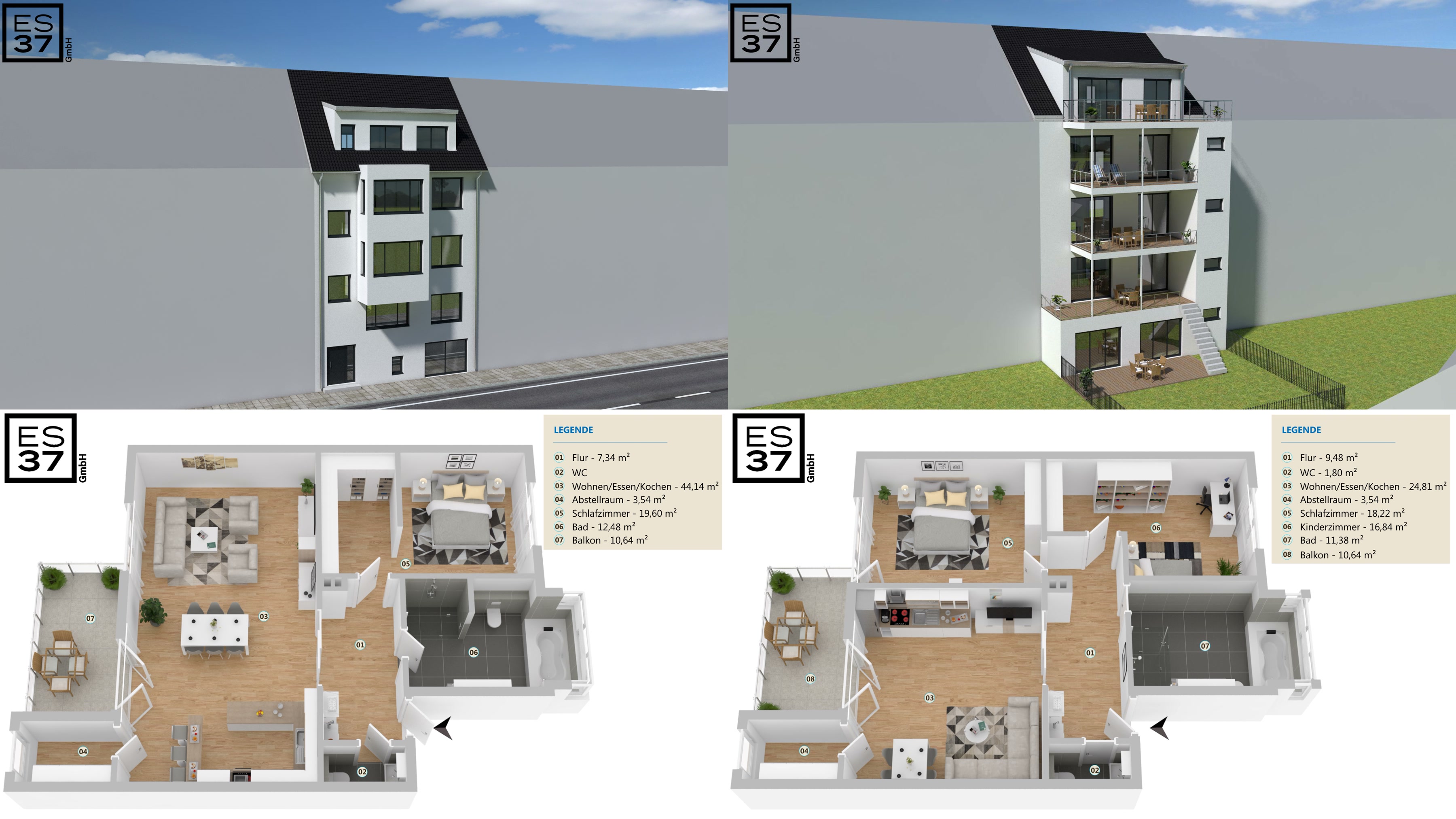 Quartier Die Eule ES37 in Düsseldorf-Pempelfort – Collage aus vier Projektansichten